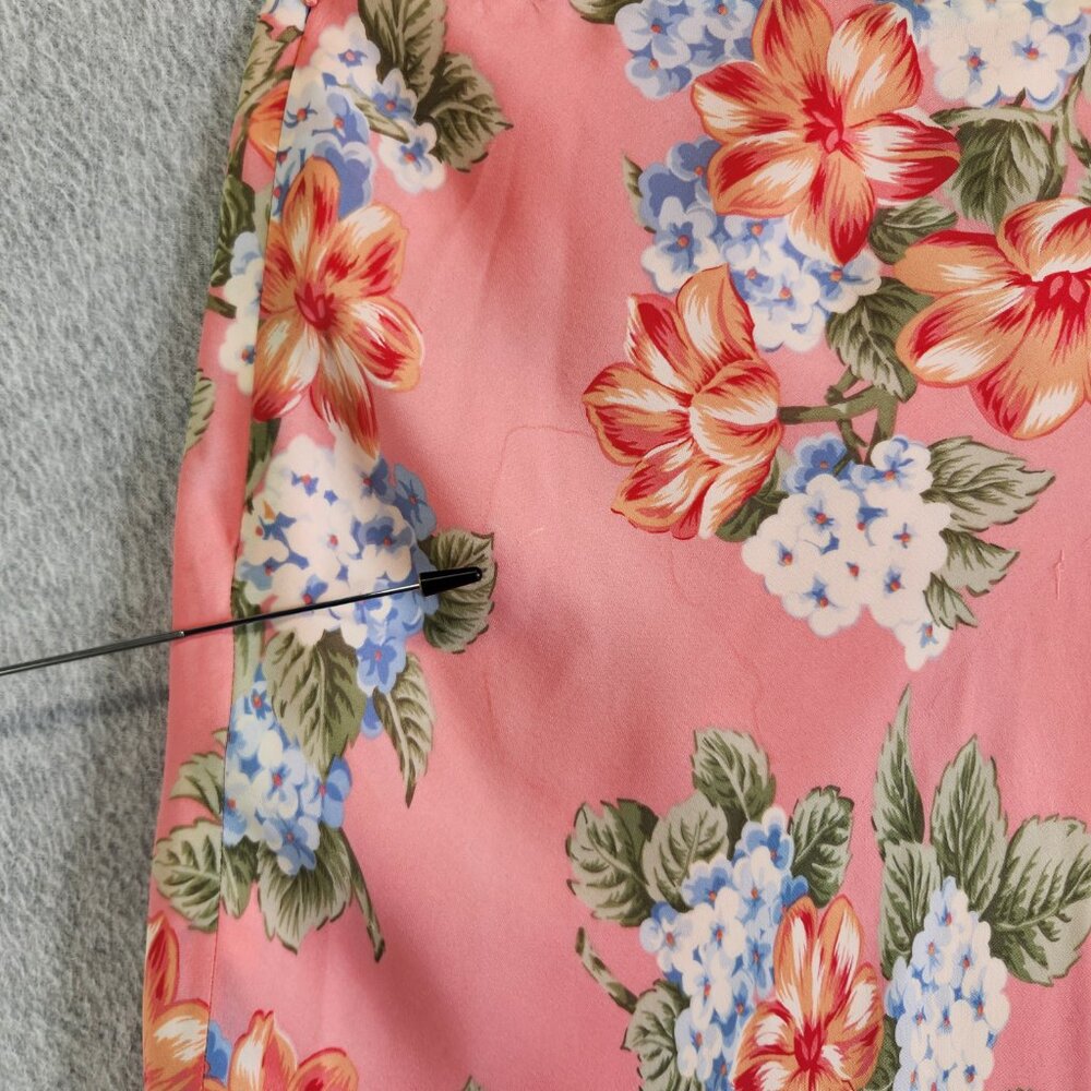 Vintage Silk Skirt Womens 8 Pink Floral Maxi Trad Wife Y2K Feminine Garden - Picture 9 of 13